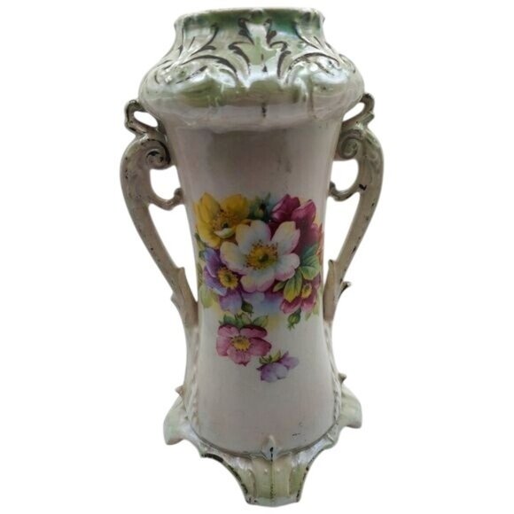 Vintage 1930s Royal Bruxtonia Austria Two Handled Porcelain Floral Rose Vase - Picture 1 of 9